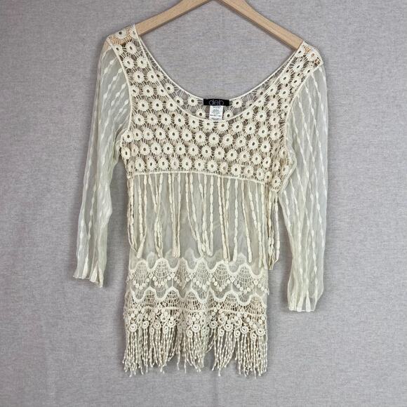 Vintage Y2K Deb Womens Sheer Mesh Top Size Small Boho Fringe Festival Western - Picture 1 of 8